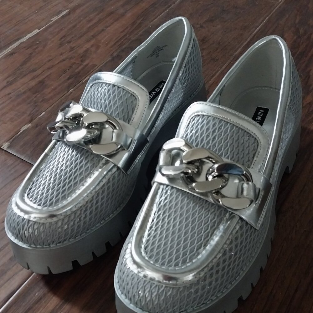 Nine West Silver Lug Sole Mesh and Buckle Oxford Loafers Size 9m Never Worn